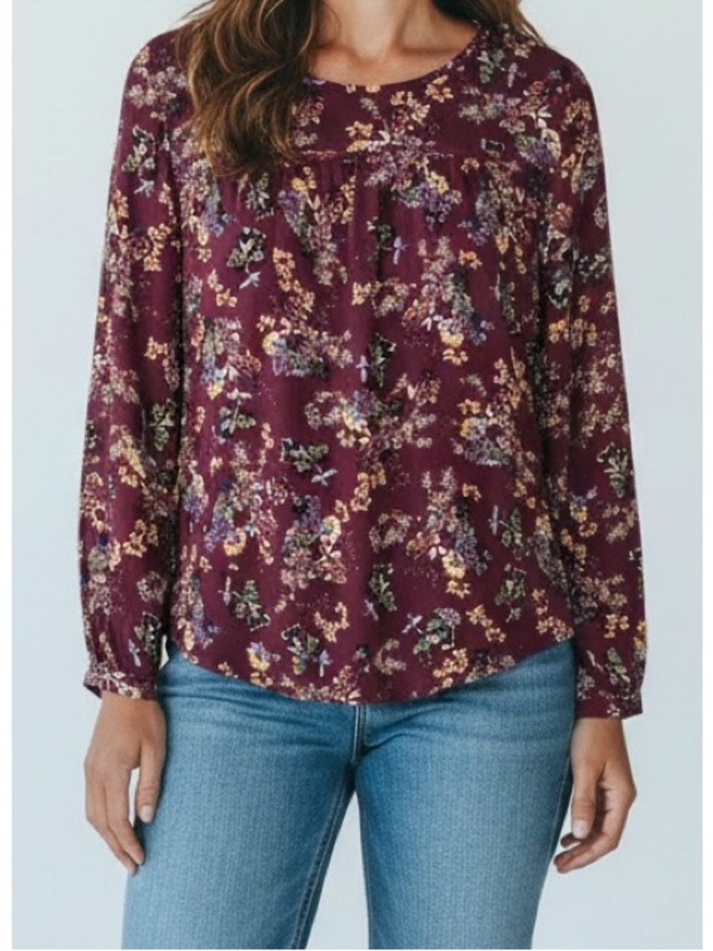 Loft Medium Purple & Multicolor Floral Long Sleeve Top